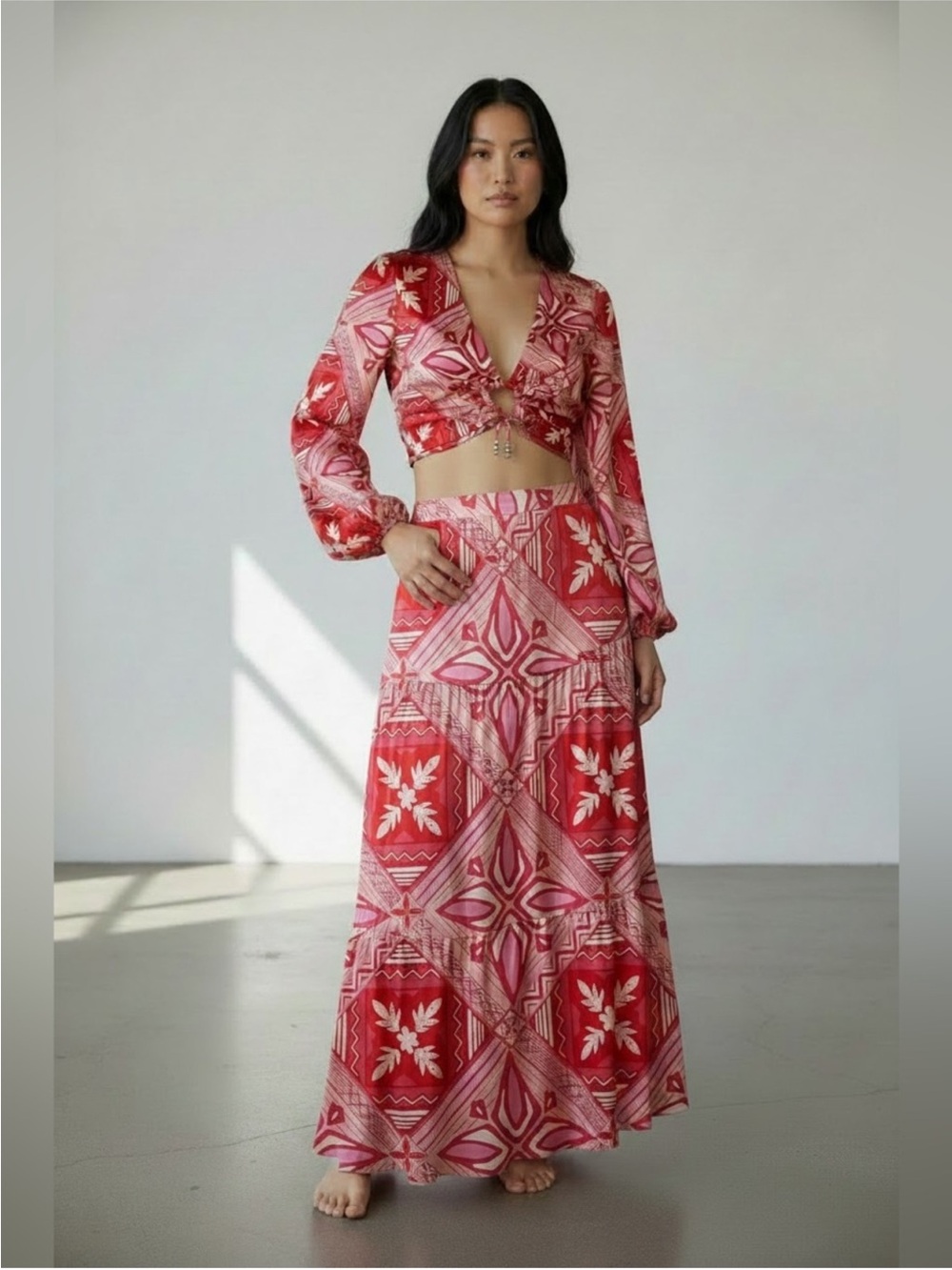 Caroline Constas Two-Piece Silky Abstract Floral Print Set